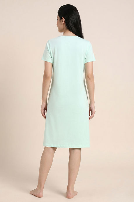 Zivame Farm Lore Knit Cotton Knee Length Nightdress - Honey Dew — image 3